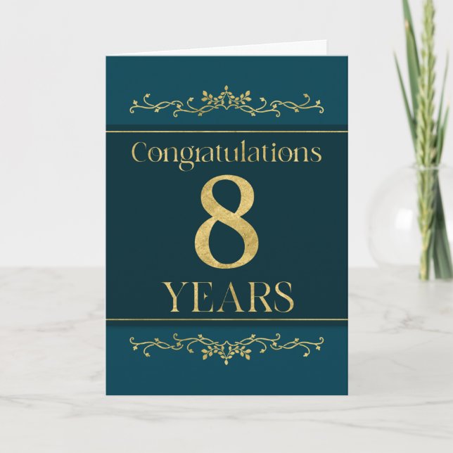 Employee 8th Anniversary Stylish Formal Elegant Card (Front)