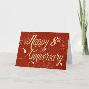 Employee 8th Anniversary - Swirly Text - Red Card