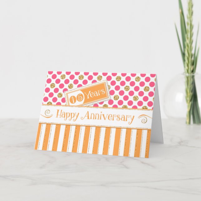 Employee Anniversary 15 Years Orange Pink Card (Front)