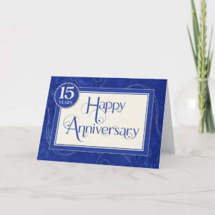 Employee Anniversary 15 Years - Text Swirls Blue Card