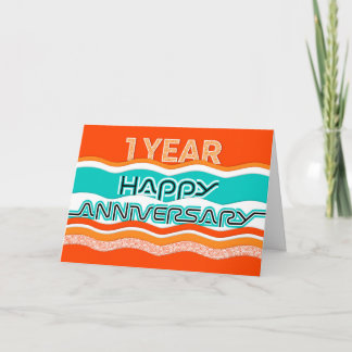 Employee Anniversary 1 Year Colourful Waves Card