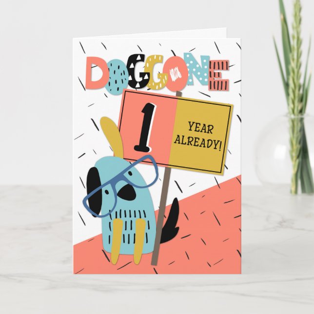 Employee Anniversary 1 Year Comic Dog Card (Front)