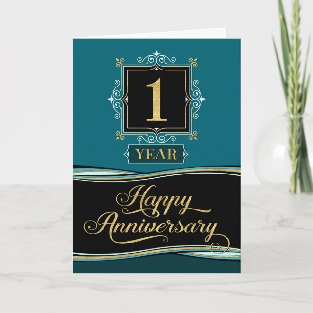 Employee Anniversary 1 Year Decorative Formal Jade Card (Front)