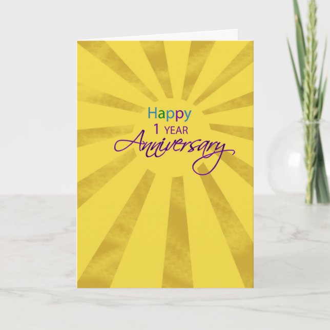 Employee Anniversary 1 Year, Sun Card (Front)