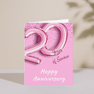Employee Anniversary 20years PinkBalloon Fold Card
