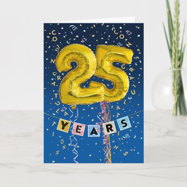Employee Anniversary 25 Years - Gold Balloons Card (Front)
