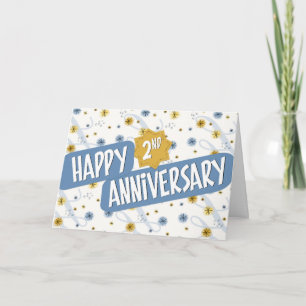 Employee Anniversary 2 Years Blue White Pattern Card