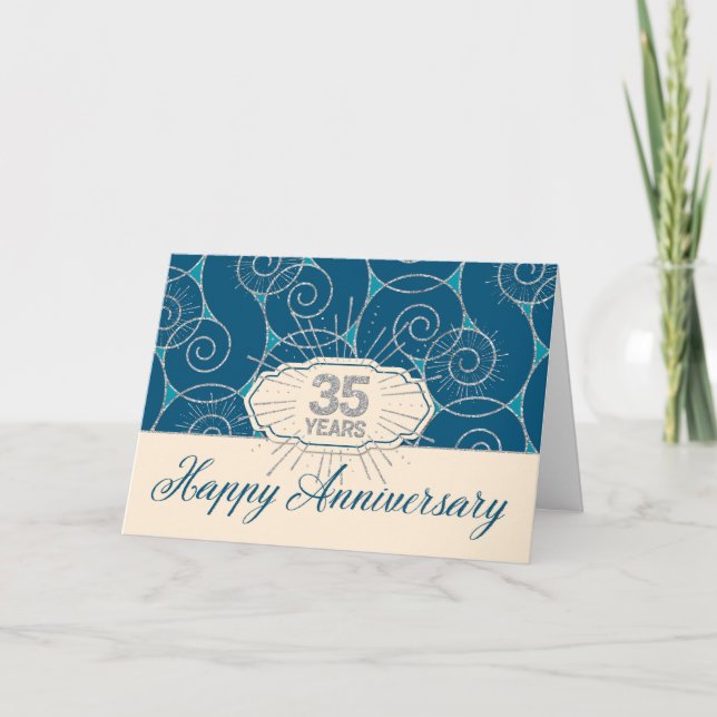 Employee Anniversary 35 Years - Blue Swirls Card (Front)