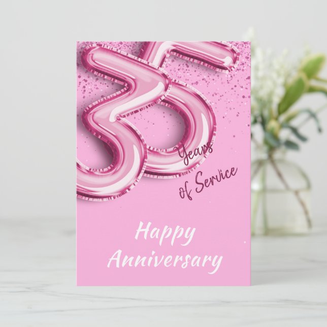 Employee Anniversary 35 Years Pink Balloon Card (Standing Front)