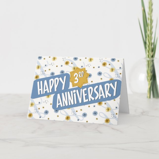 Employee Anniversary 3 Years Blue White Pattern Card (Front)