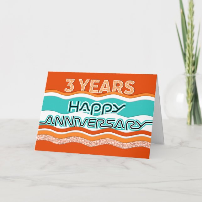 Employee Anniversary 3 Years Colourful Waves Card (Front)