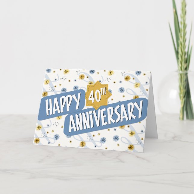 Employee Anniversary 40 Years Blue White Pattern Card (Front)