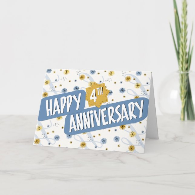 Employee Anniversary 4 Years Blue White Pattern Card (Front)