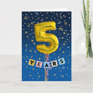 Employee Anniversary 5 Years - Gold Balloons Card