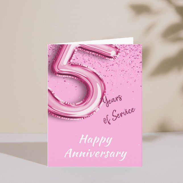 Employee Anniversary 5 Years PinkBalloon Fold Card (Employee Anniversary 5 Years PinkBalloon Fold Card)