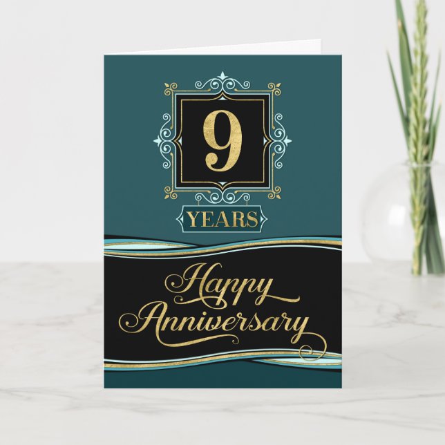 Employee Anniversary 9 Year Decorative Formal Jade Card (Front)