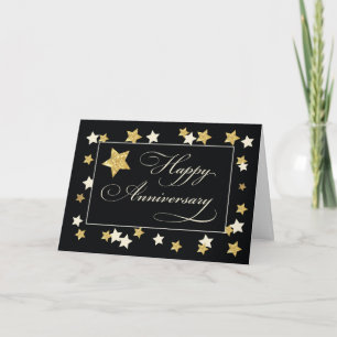 Employee Anniversary Black Gold Effect Stars Card