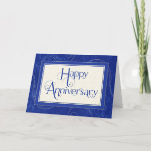 Employee Anniversary - Text Swirls Damask - Blue Card