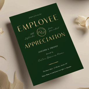 Employee Appreciation Green & Gold Logo Business Invitation