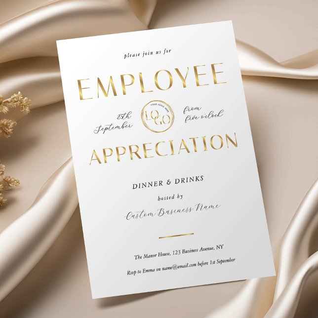 Employee Appreciation White & Gold Logo Business Invitation (Creator Uploaded)