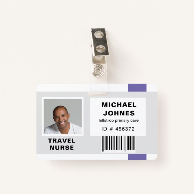 employee bar code photo name tag badge (Front with Clip)