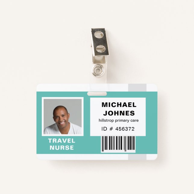 employee bar code photo name tag badge (Front with Clip)