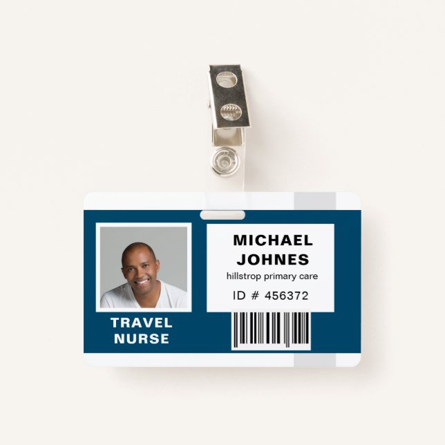 employee bar code photo name tag badge (Front with Clip)