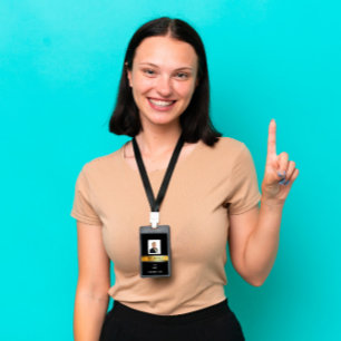 Employee Barcode Logo Name Scan Gold Vertical Badge