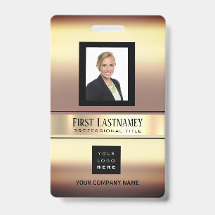 Employee Barcode Logo Name Scan Gold Vertical Badge