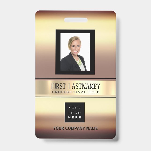 Employee Barcode Logo Name Scan Gold Vertical Badge (Front)