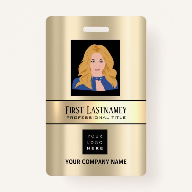 Employee Barcode Logo Name Scan Orange White Badge (Front)