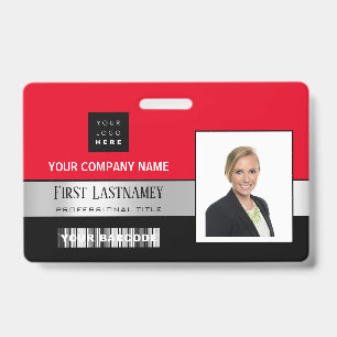 Employee Barcode Logo Name Scanner Black Red Badge