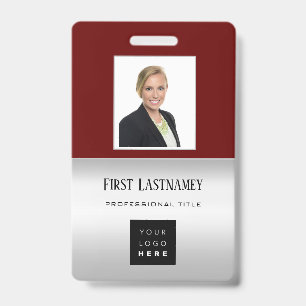 Employee Barcode Logo Name Scanner Grey Burgundy Badge