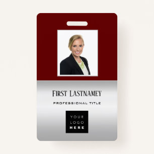 Employee Barcode Logo Name Scanner Grey Maroon Badge