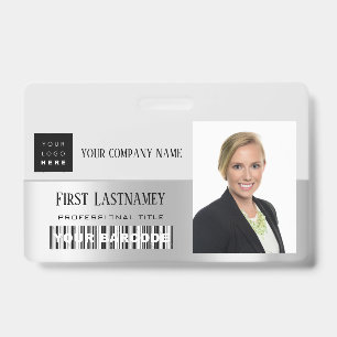 Employee Barcode Logo Name Scanner Grey Silver Badge