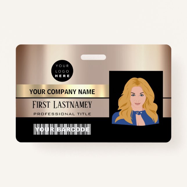 Employee Barcode Logo Name Scanner Rose Gold VIP Badge (Front)