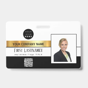 Employee Barcode Logo Name Scanner Stripe Gold Badge