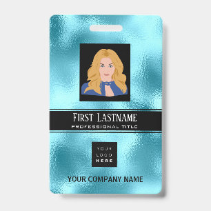 Employee Barcode Logo Name Scanner  Vertical Blue Badge