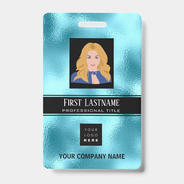 Employee Barcode Logo Name Scanner  Vertical Blue Badge (Front)
