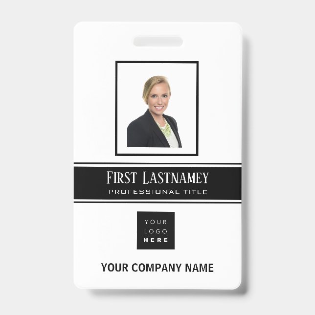 Employee Barcode Logo Name Scanner White Vertical Badge (Front)
