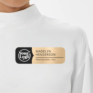 Employee Black Metallic Light Gold Logo Magnetic Name Tag