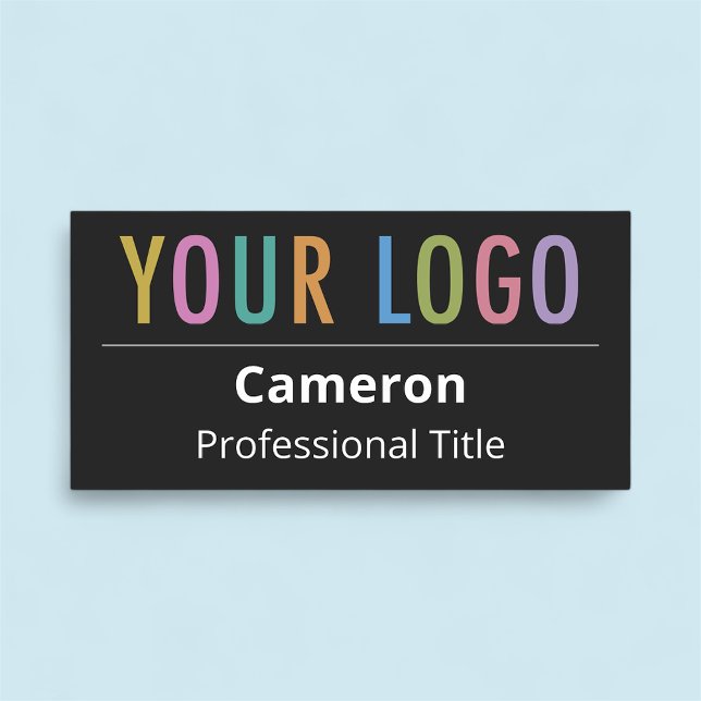 Employee Black Name Tag Badge Custom Company Logo  (MISOOK Black Nametag with Logo)