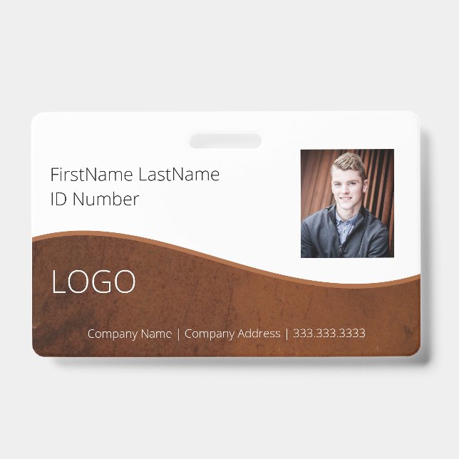 Employee Brown Professional ID Badge with Barcode (Front)