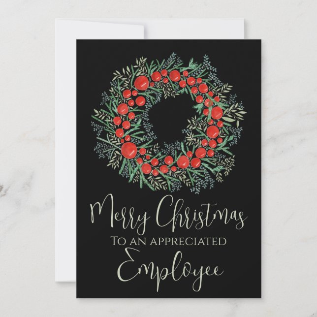 Employee Christmas berries wreath Holiday Card (Front)