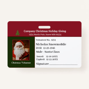 Employee Christmas Photo ID Identification Custom Badge