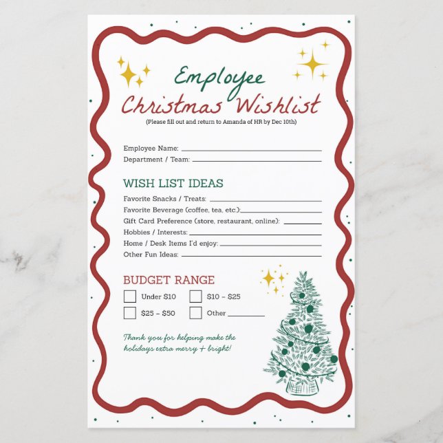 Employee Christmas Wish List Office Gift Exchange (Front)