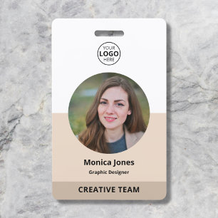 Employee Circle Photo QR Code Beige Badge