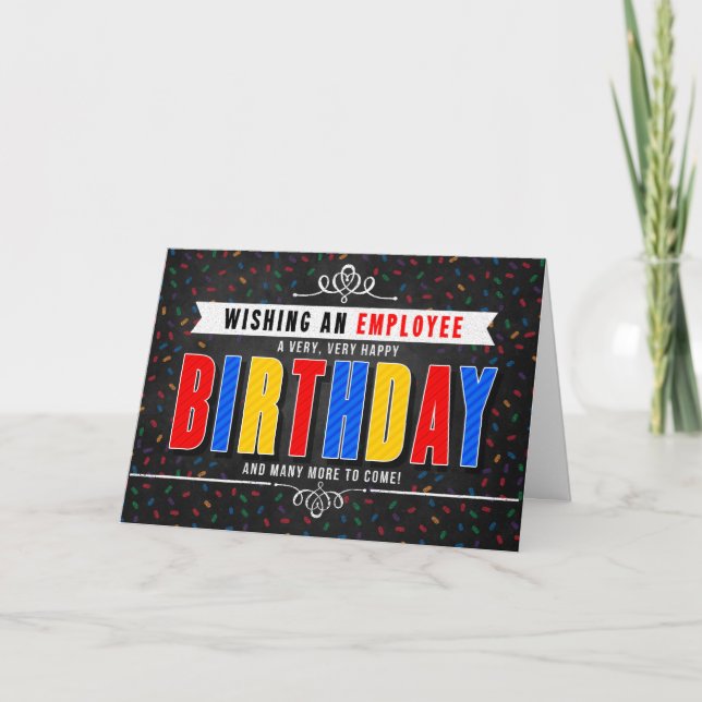 Employee Colorful Chalkboard Typography Birthday Card (Front)