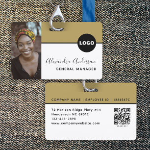 Employee Company ID Photo Logo QR Code Black Gold Badge