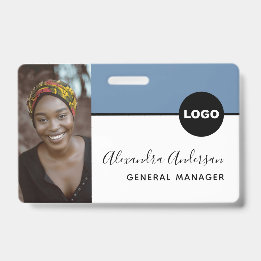 Employee Company ID Photo Logo QR Code Denim Blue Badge